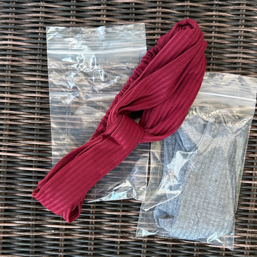 Set of 2 Red Ribbed and Gray Headbands